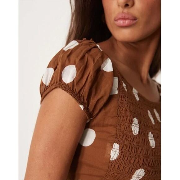 Free People Ultraviolet Maxi Dress Brown Polka Dot Oak Combo Size Medium - Picture 4 of 7